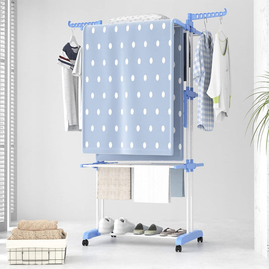 HOMIDEC 4-Tier Foldable Clothes Drying Rack – Stainless Steel, Movable with 4 Wheels