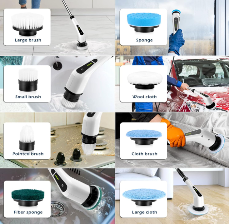 Cordless Electric Spin Scrubber, Electric Cleaning Brush with 8 Replacement Brush Heads