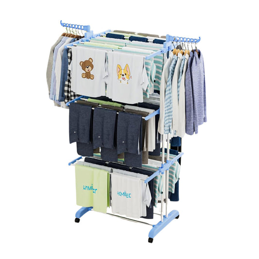 HOMIDEC 4-Tier Foldable Clothes Drying Rack – Stainless Steel, Movable with 4 Wheels